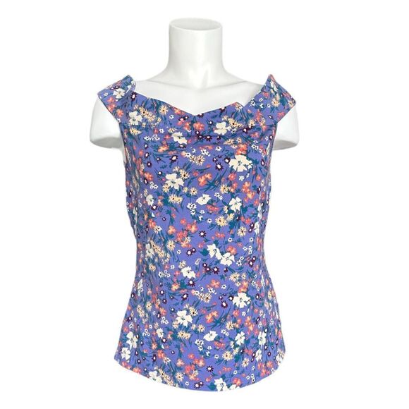 ModCloth Women’s Off-Shoulder Floral Print Top Purple Size Large - Picture 2 of 10